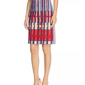 NIC+ZOE Women’s Red, Navy & Yellow Geometric Pencil Skirt Size 14